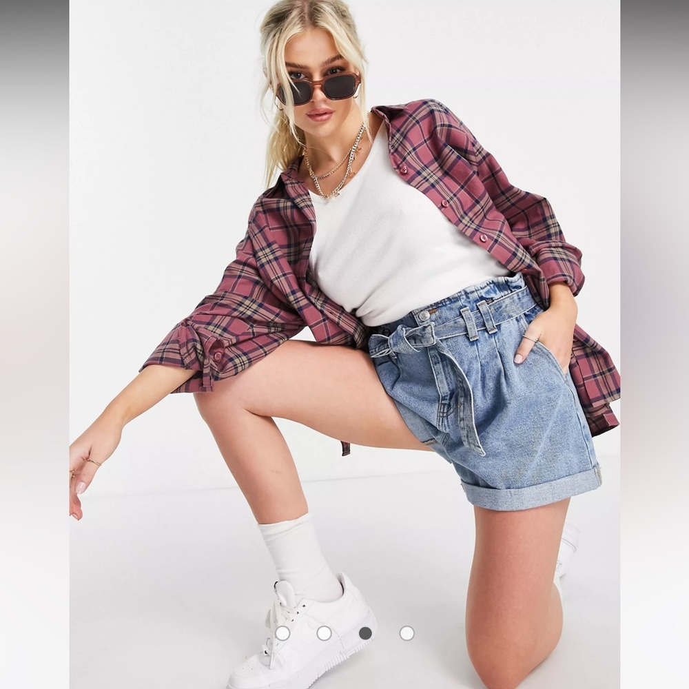 ASOS DESIGN Petite long sleeve boyfriend shirt in dark red and navy check